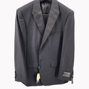 Ferrecci Mens 42S Black pinstripe 2 pc Tuxedo Suit Jacket 36S pants NEW unhemmed